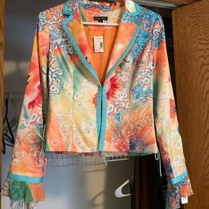 Boho Chic Retro Look Watercolor Floral Jacket in Size 6